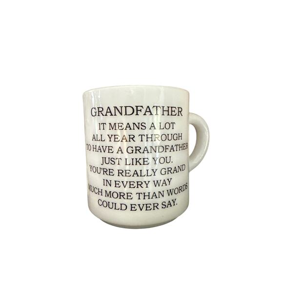 Vintage White Milk Glass Mug Cup Grandfather In Rocker Fathers Day Grandpa Papa - Picture 2 of 4